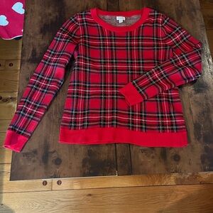 EUC J Crew red black tartan plaid sweater - medium